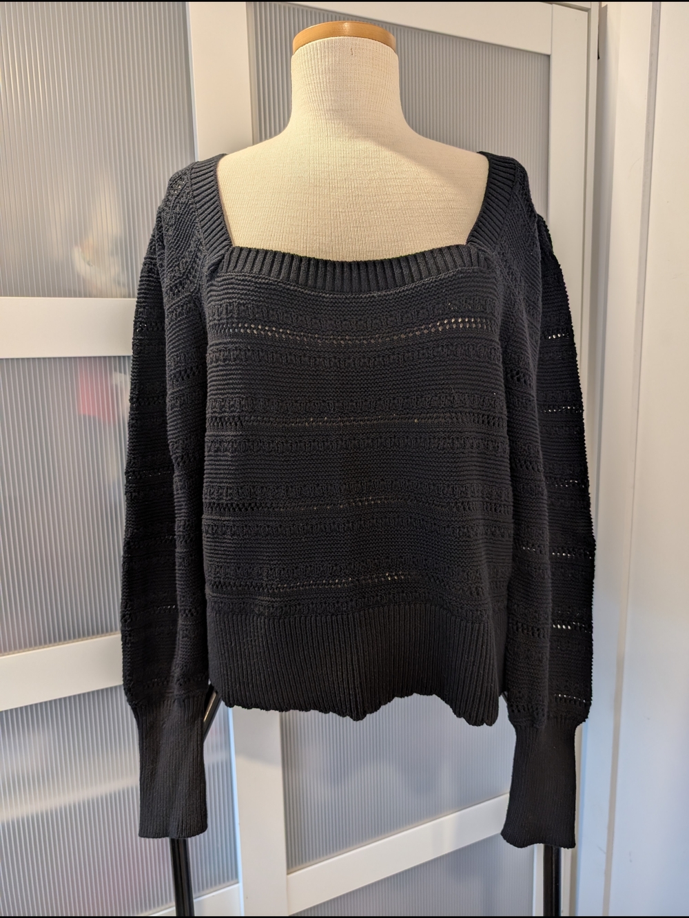 Maurices Black Off-the-Shoulder Square Neck Knit Sweater